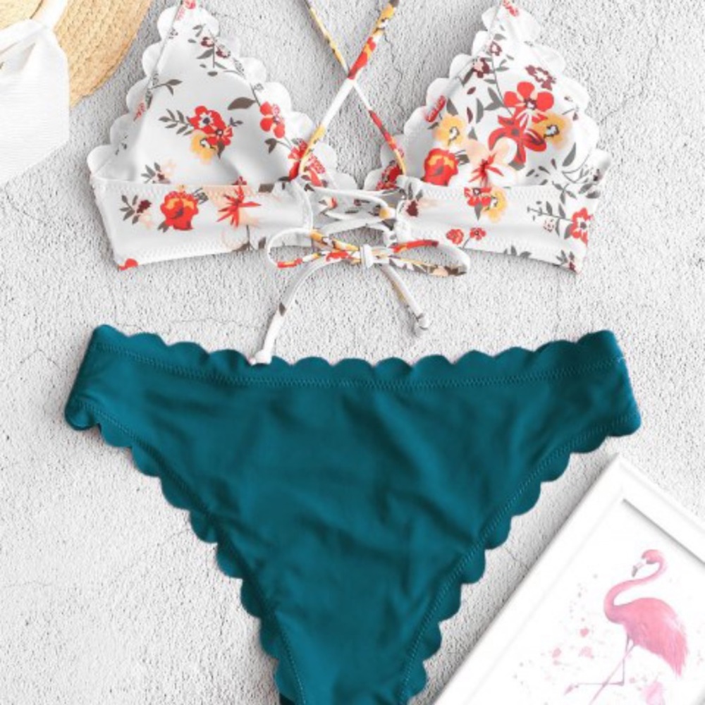Zaful scallop lace up swimsuit - size large
